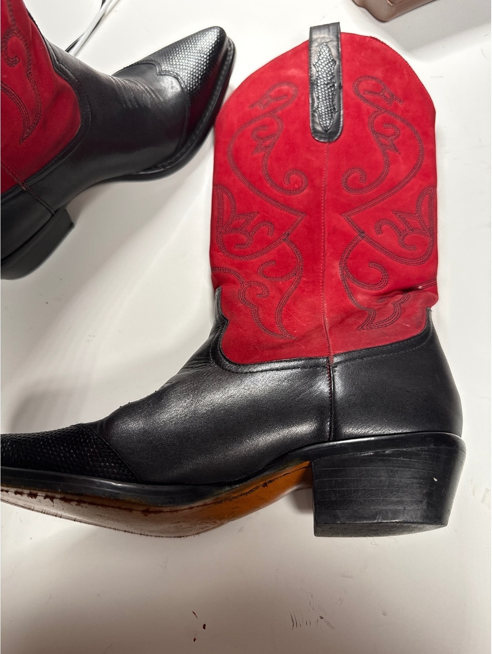 Nine West Black Leather Red Suede Western made in Brazil Cowboy Boots Size 6.5 - Picture 5 of 11